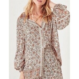 Spell & The Gypsy S Orange Beige‎ Jasmine Floral Rayon Blouse Top Fall Boho